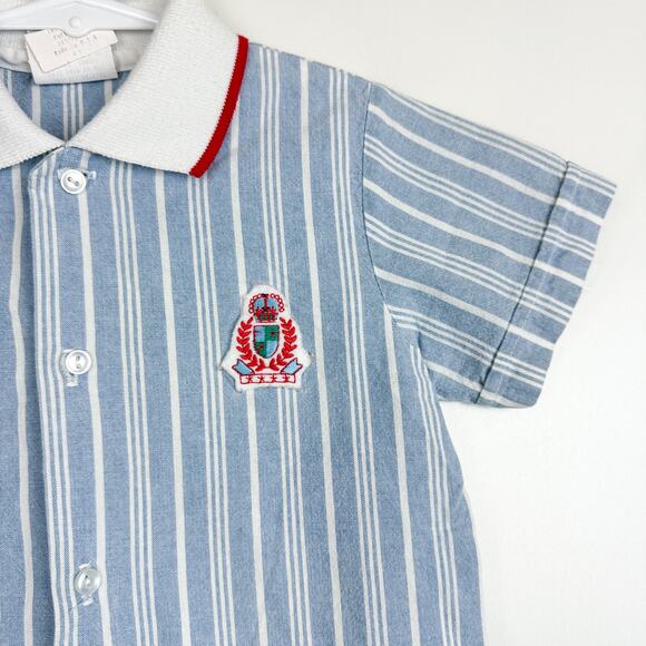 Vintage 90s Paul Scott Button Up Stripe Blue Polo Shirt Boys - 4 4T - Picture 2 of 9